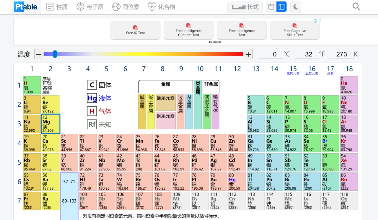 Ptable：在线元素周期表网站