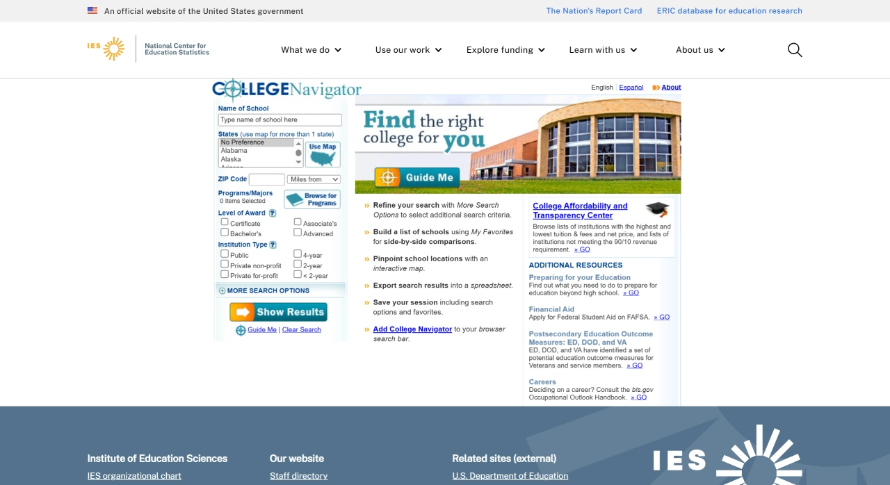 College Navigator：非常实用的美国大学搜索和信息查询工具