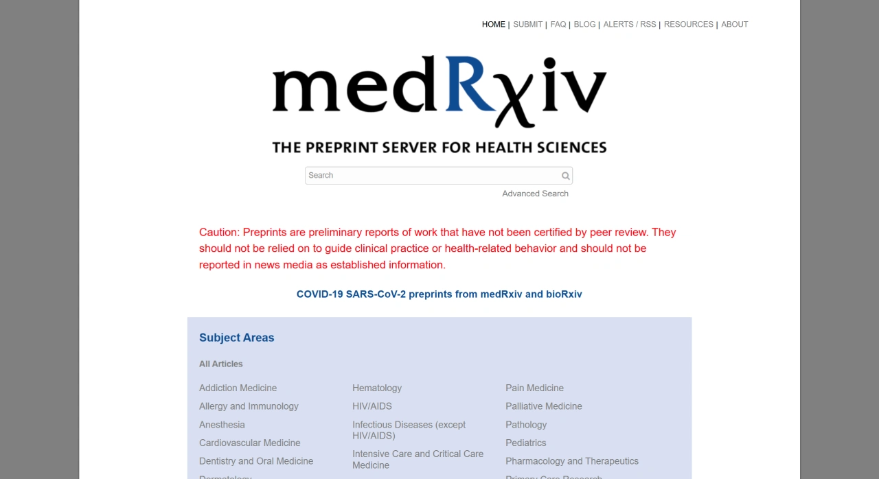 medRxiv：面向​​医学、临床及相关健康科学​​的免费​​预印本平台