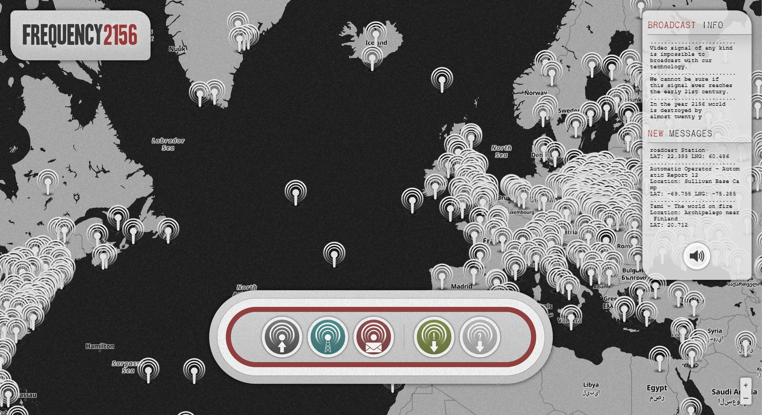 Frequency2156：设定在2156年的虚拟电台网站，循环播放世界各地幸存者留下的最后音频