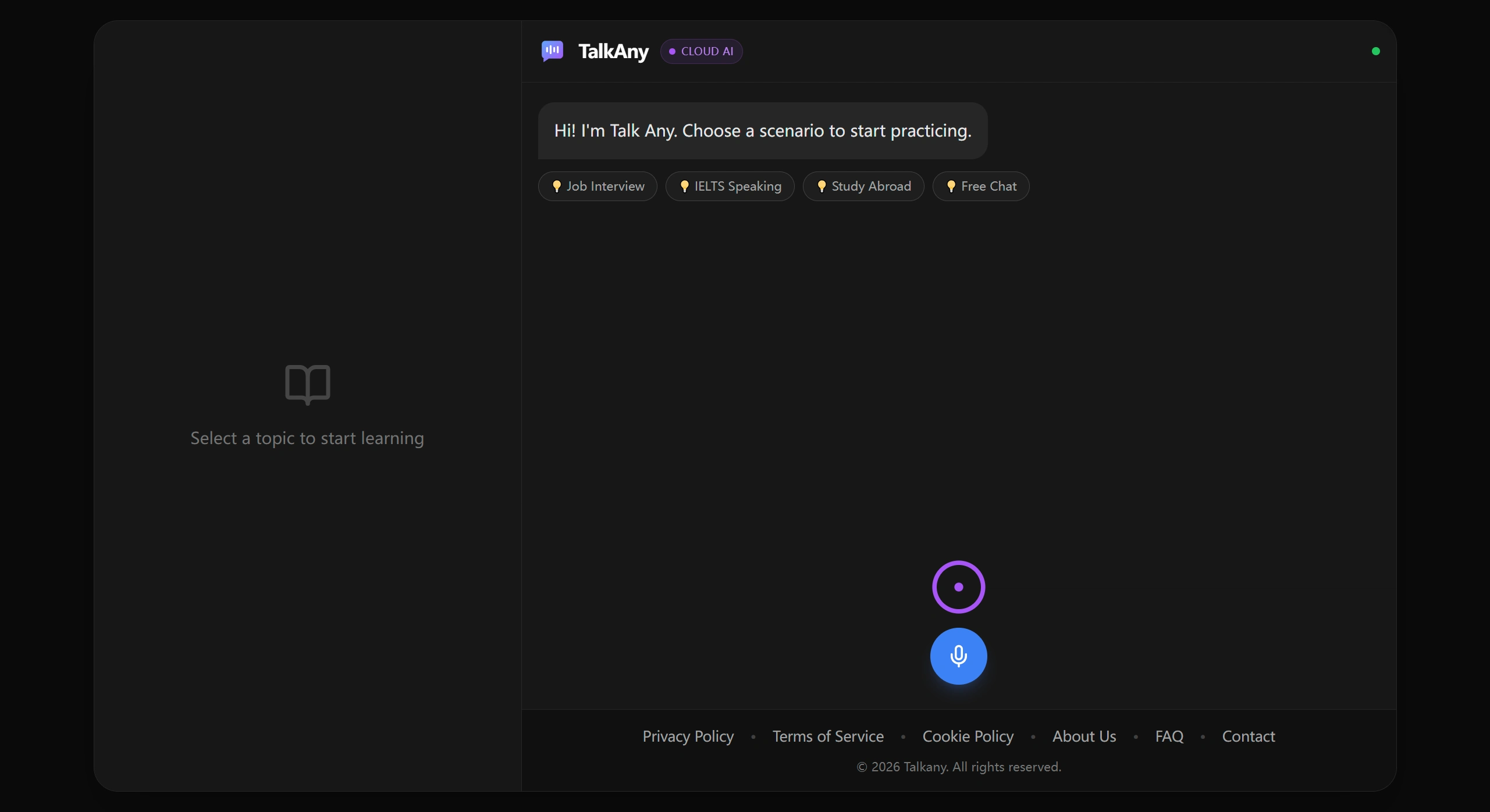 TalkAny：基于网页的免费AI英语口语陪练工具